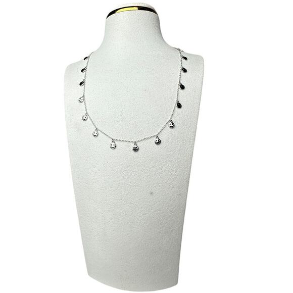 Happy Face Charm Necklace 925 Sterling Silver adjustable Necklace to choker - Picture 5 of 7